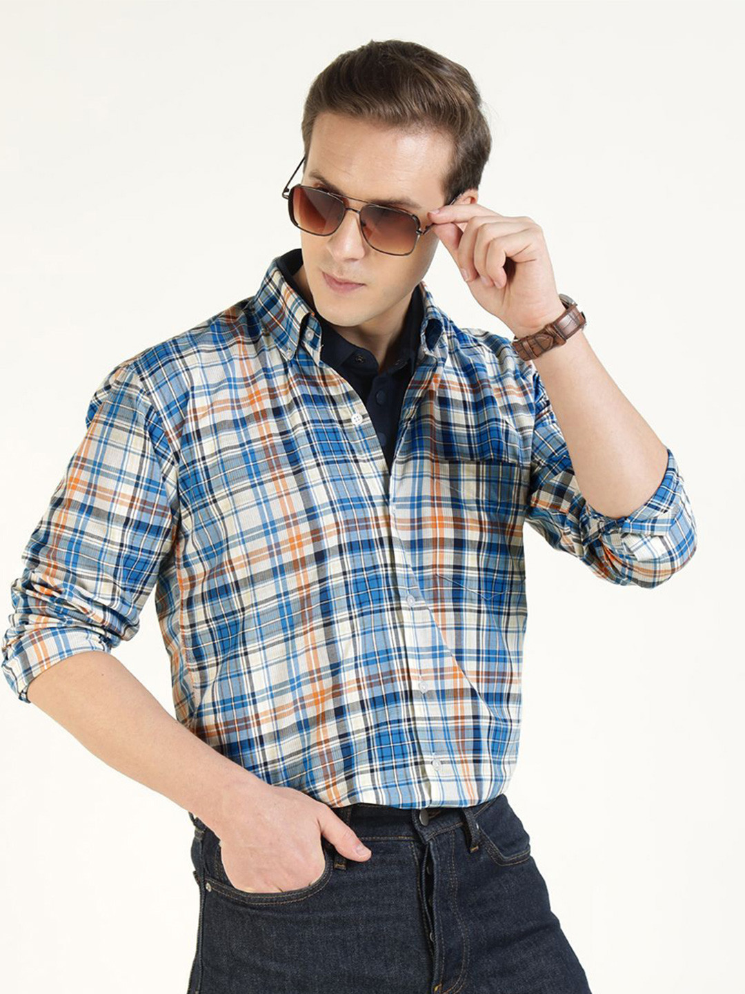 Hancock Checked Button-Down Collar New Slim Fit Pure Cotton Casual Shirt