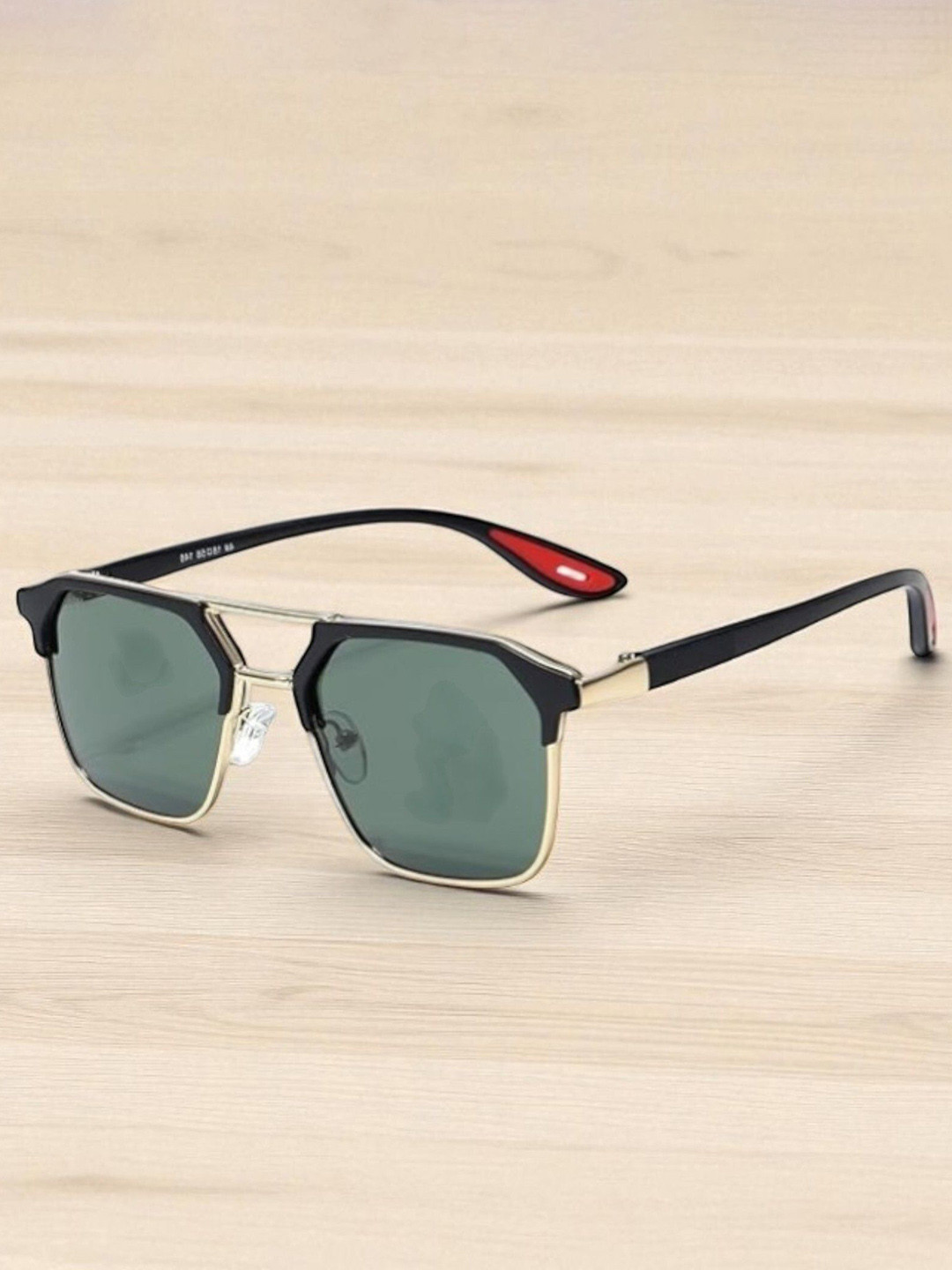 SPADEACES Unisex Square Sunglasses with UV Protected Lens Gold Green Final-1