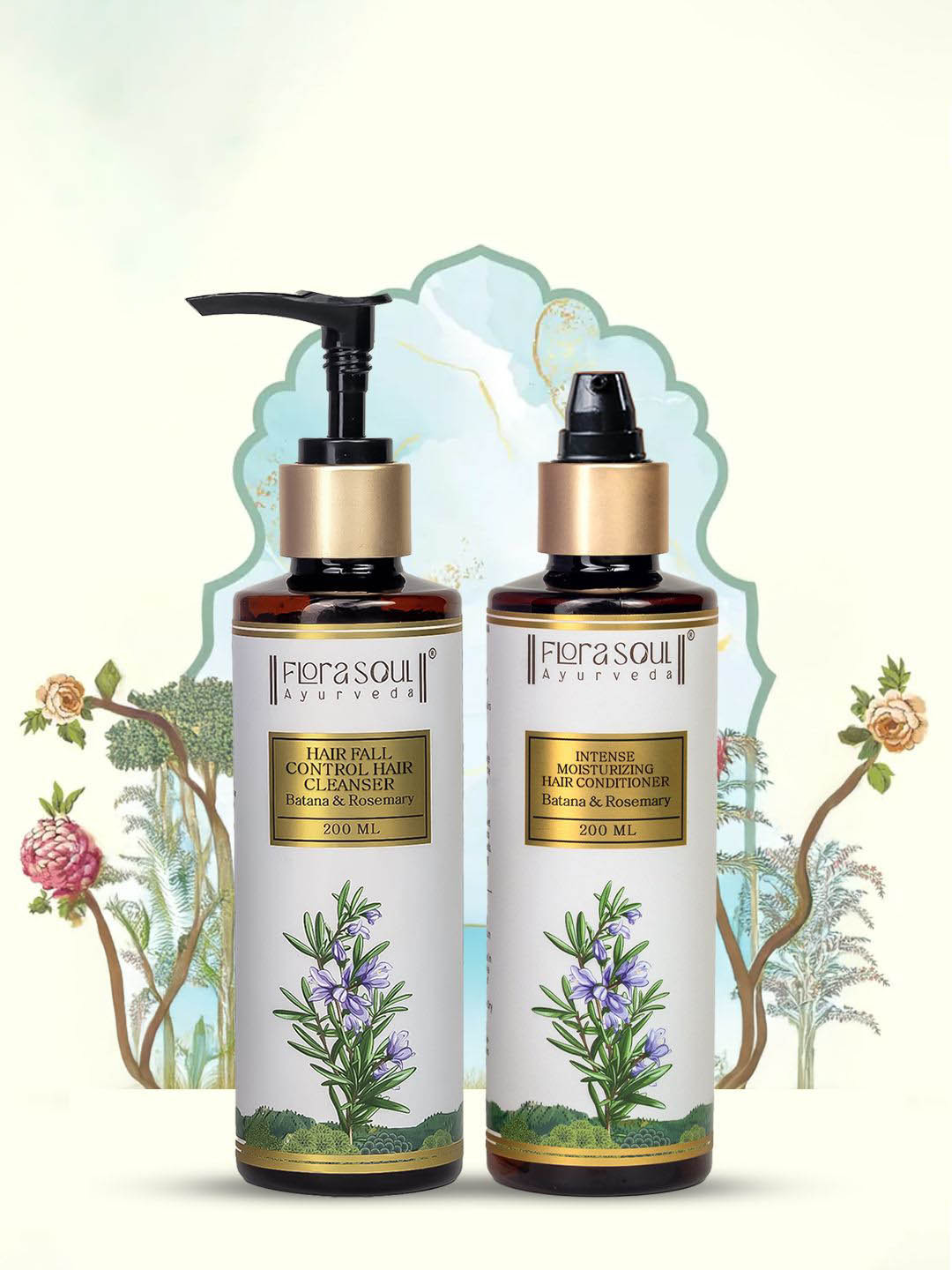 FloraSoul Set Of 2 Ayurveda Hair Fall Control Cleanser & Conditioner - 200 ml Each