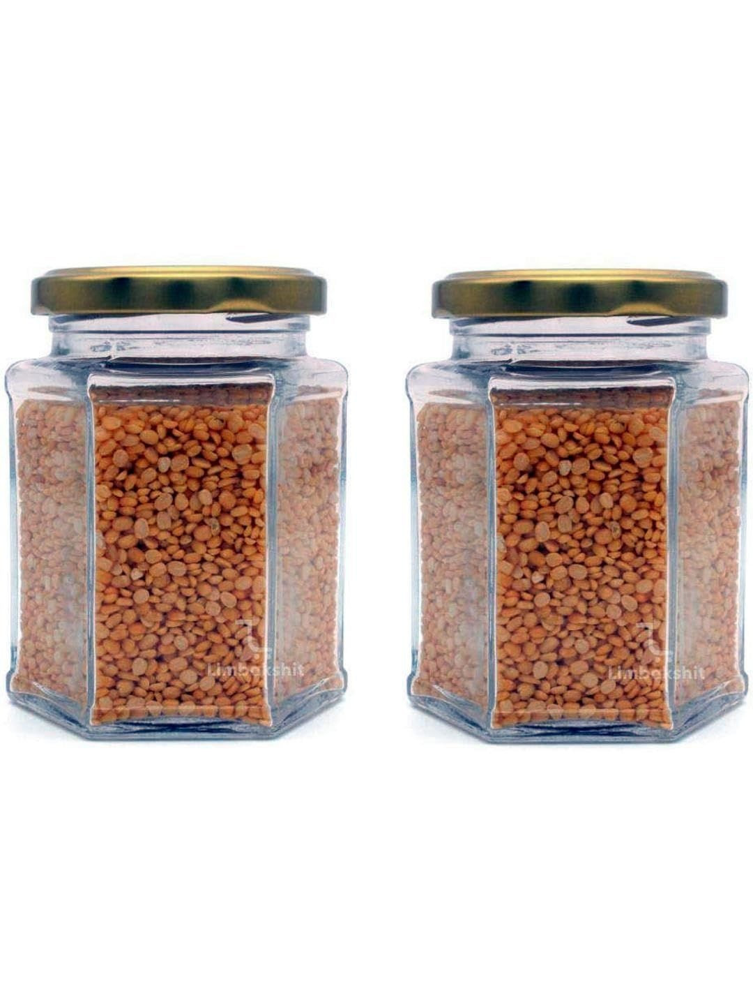 1ST TIME Transparent & Gold Toned 2 Pieces Glass Dishwasher Safe Jars - 200 ml