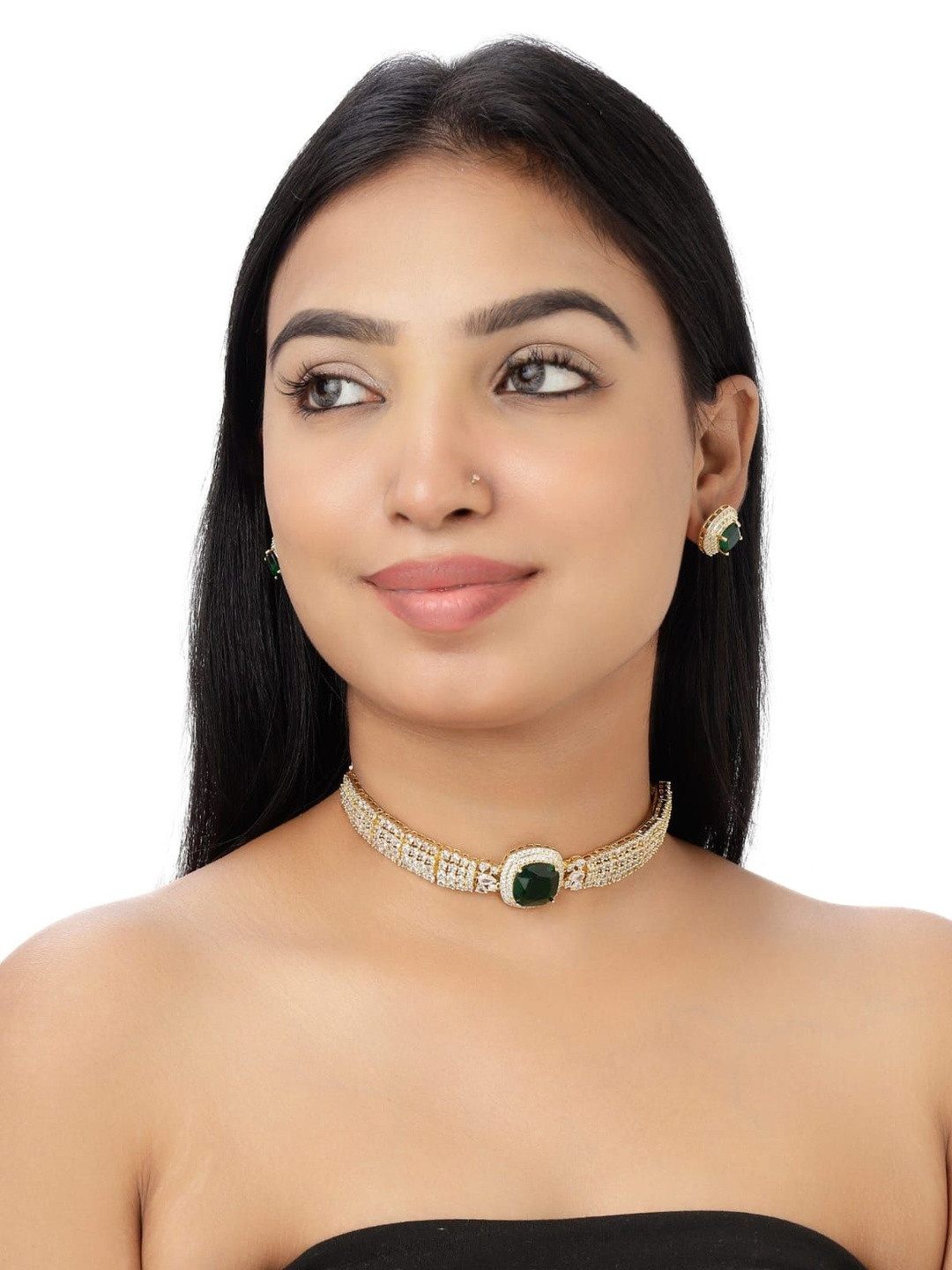 VELVET IMPERIAL Artificial Stone Studded Oxidised Necklace And Earrings