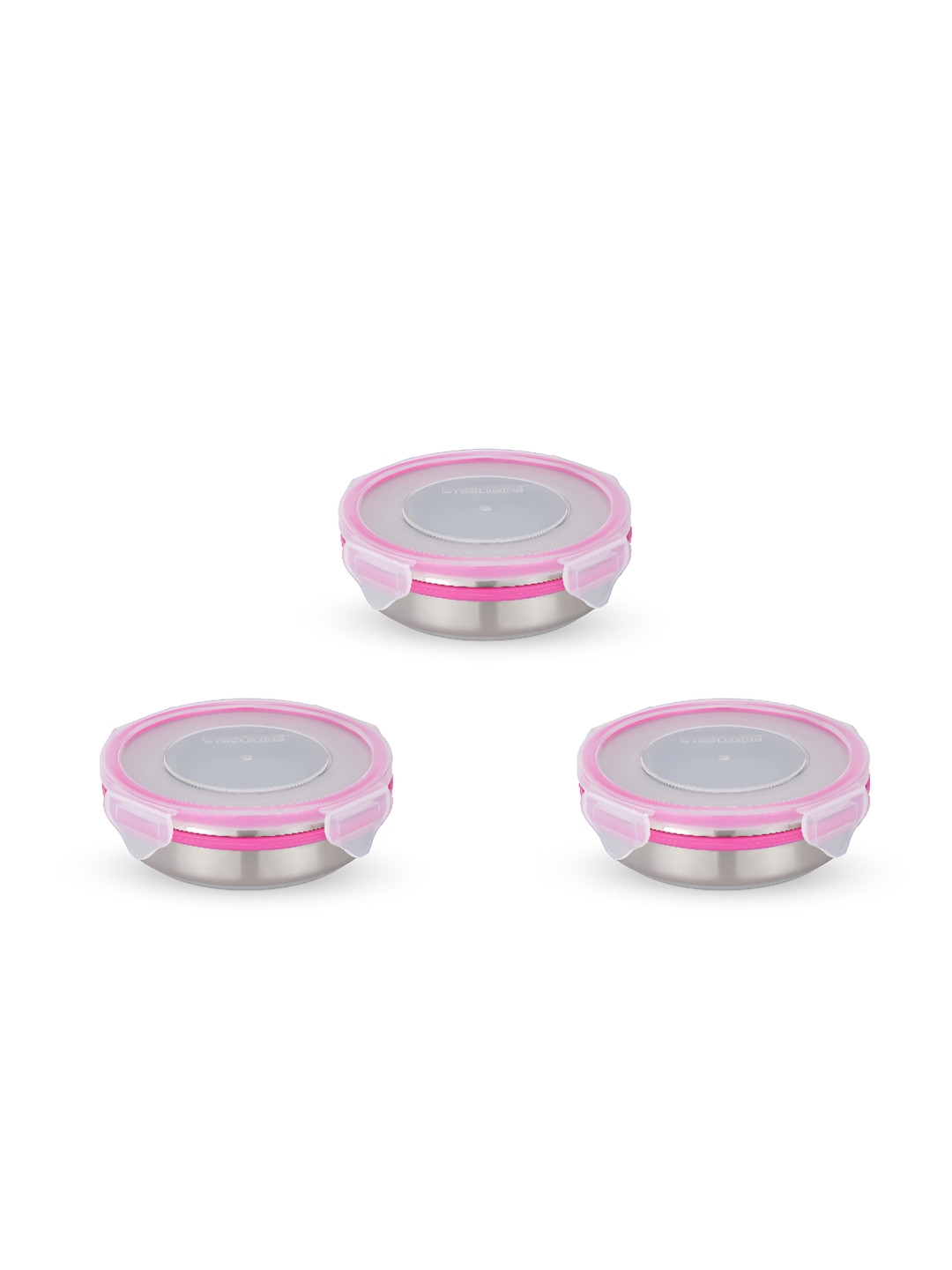 STEELLOCK Pink & Silver Toned 3 Pieces Stainless Steel Airtight Lunch Box 250ml