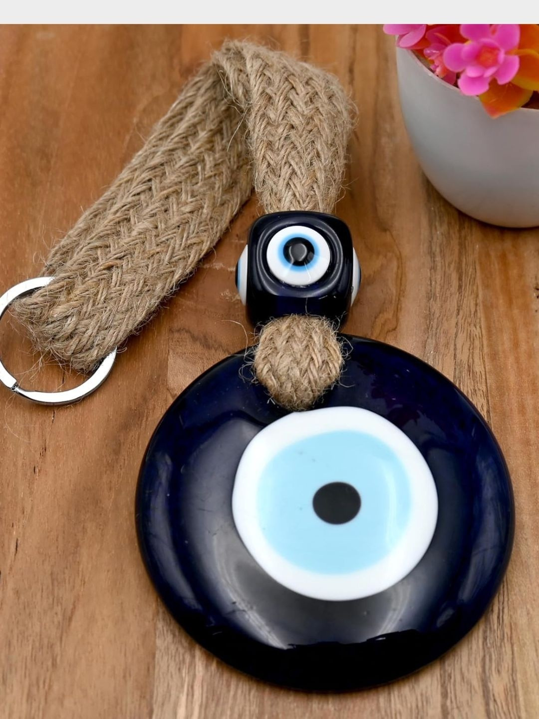 Blue & White Evil Eye Printed Bell Wall Hanging