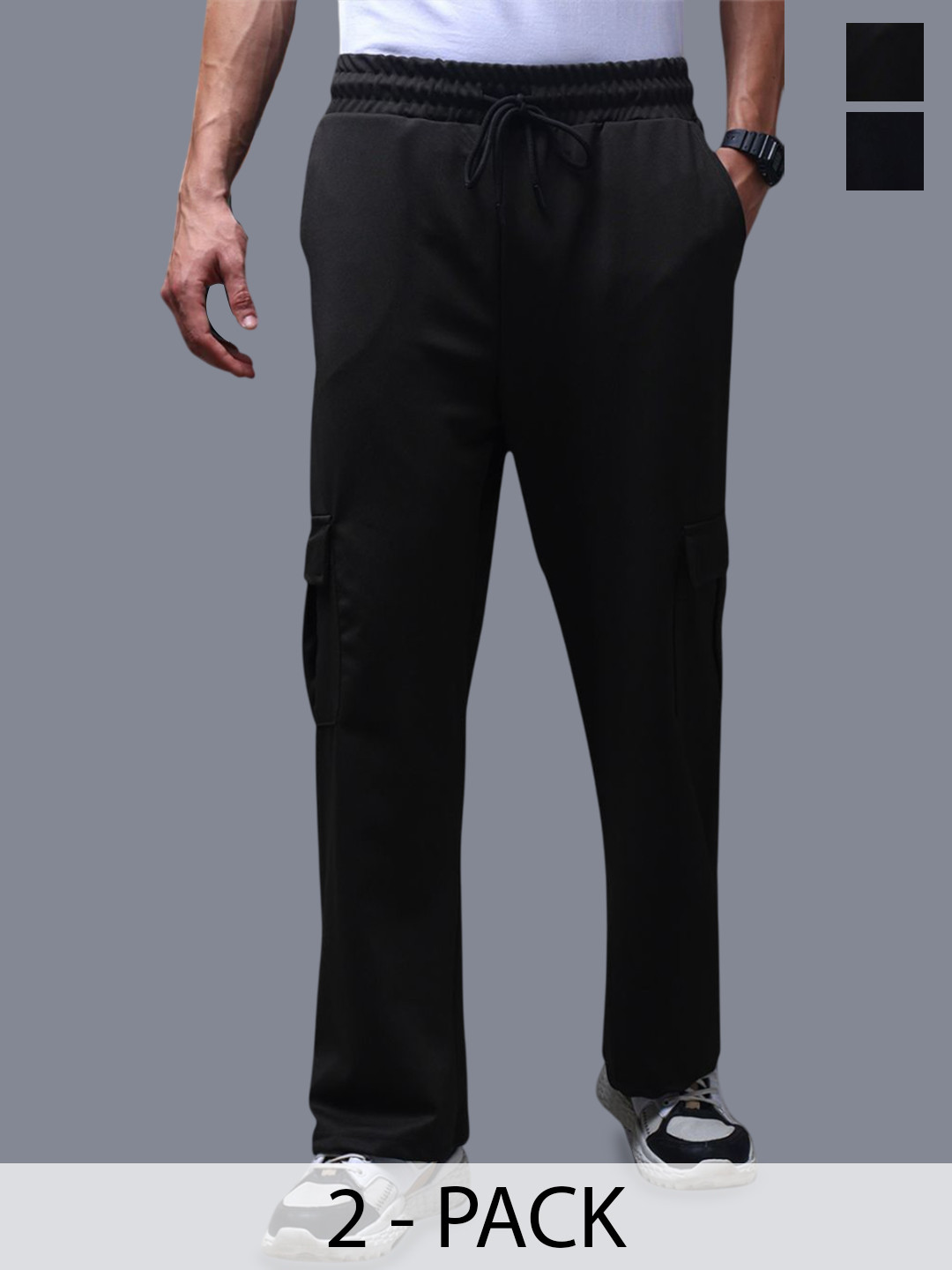 MADSTO Men Straight Fit Mid-Rise Flat-Front Cargos Trousers With Shorts