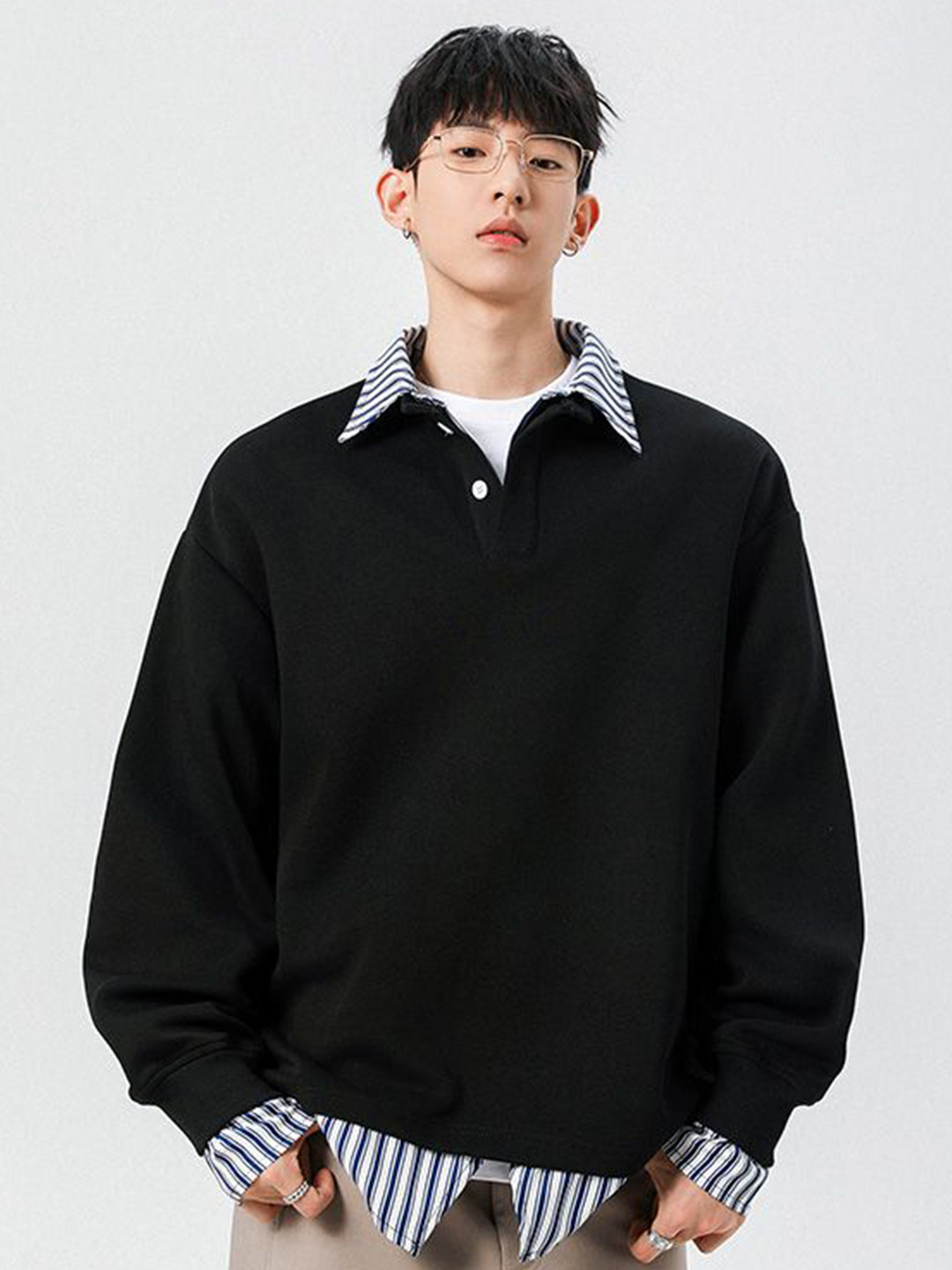 StyleCast x Revolte Men Shirt Collar Long Sleeves Sweatshirt