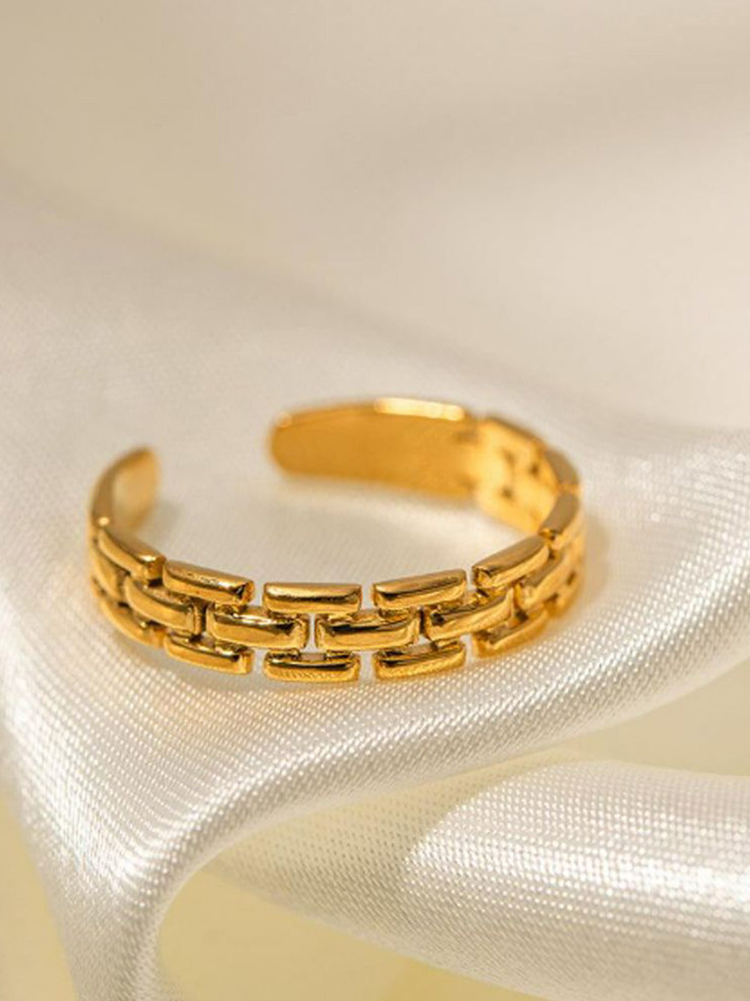 DIMPLERY 18K Gold Plated Stainless Steel Textured Finger Ring