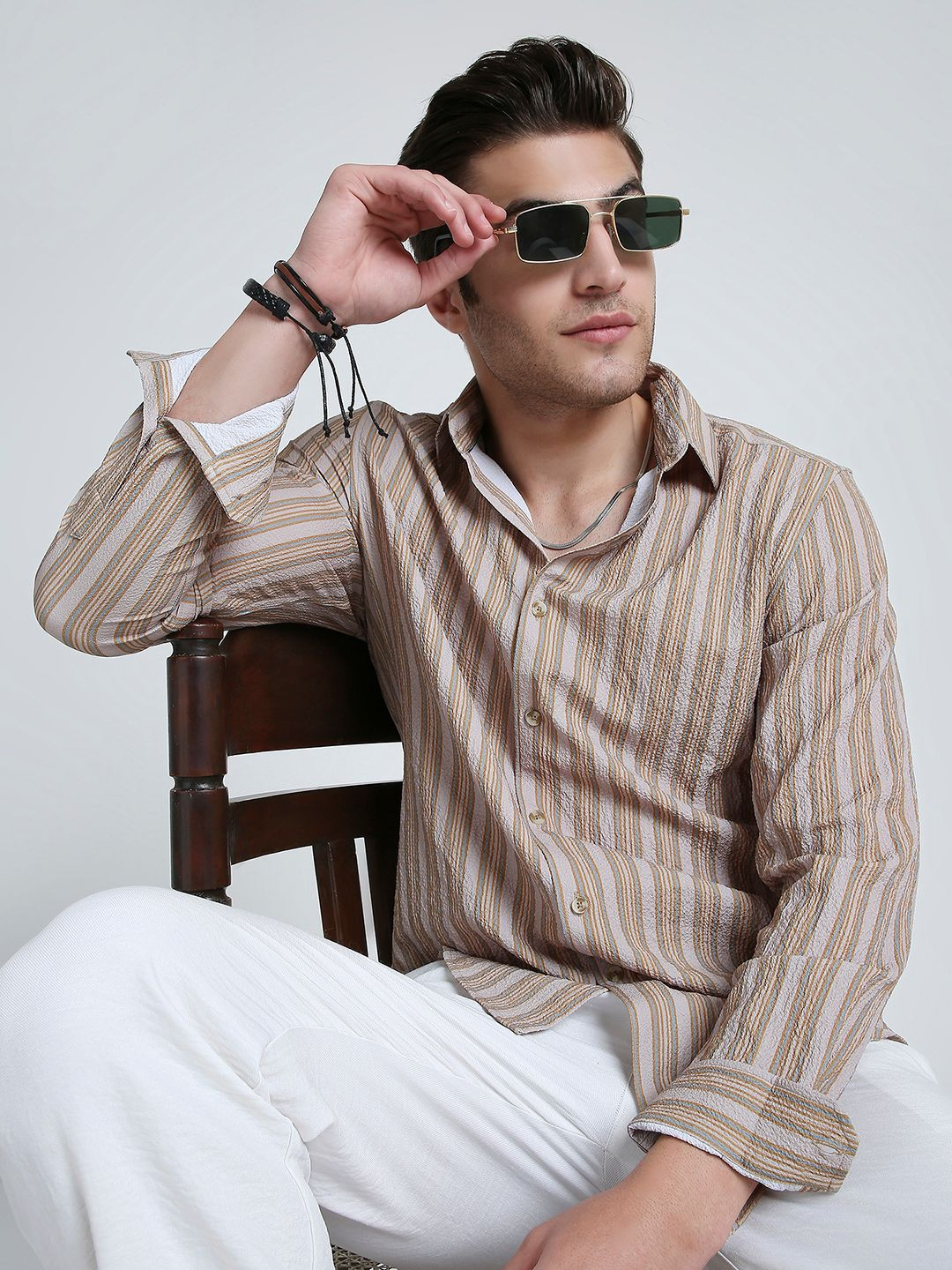 VASTRADO Classic Nomad Multi Creased Striped Slim Fit Casual Shirt