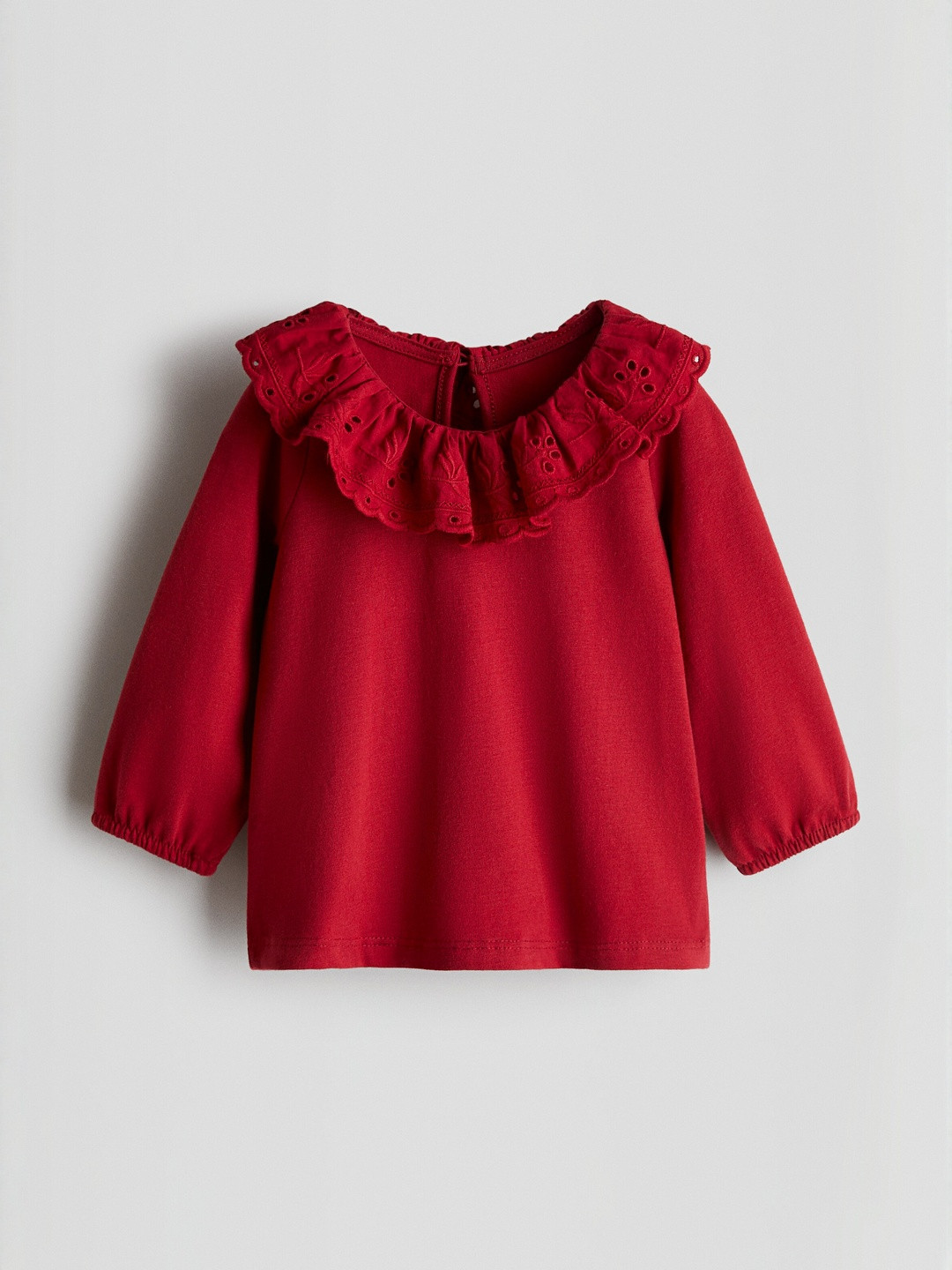 H&M Broderie Anglaise Girls Round Neck Puff Sleeves Cotton Schifli Top