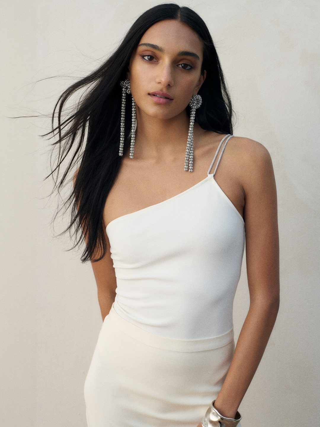 H&M Rhinestone-strap one-shoulder bodysuit