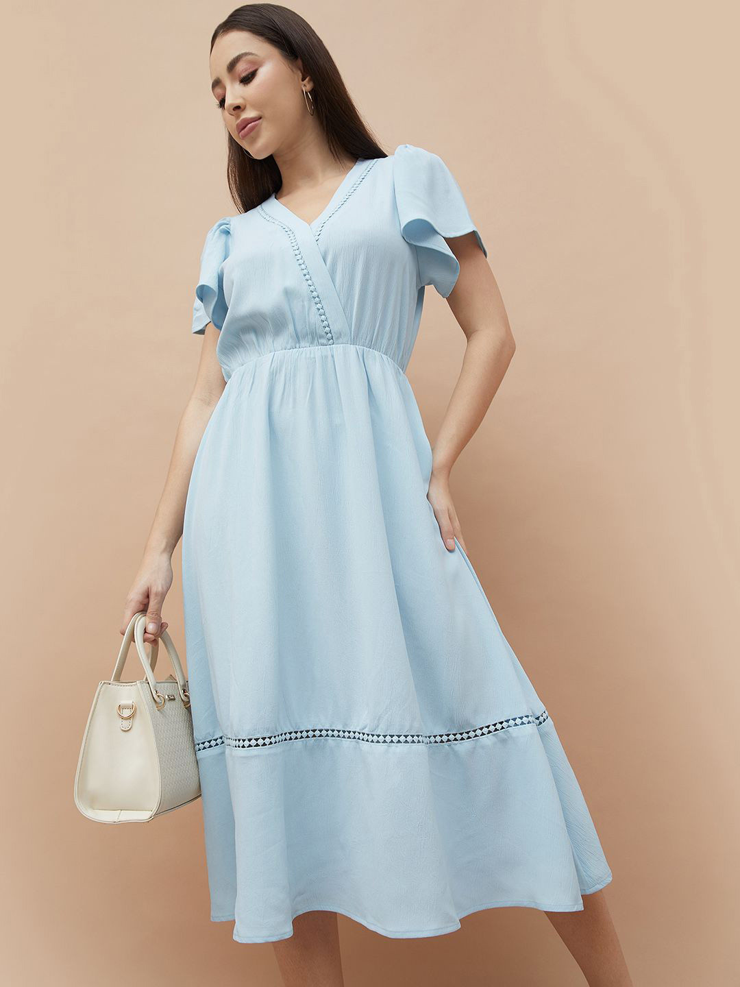 CODE by Lifestyle Women Flutter Sleeve Ruffled Wrap Midi Dress