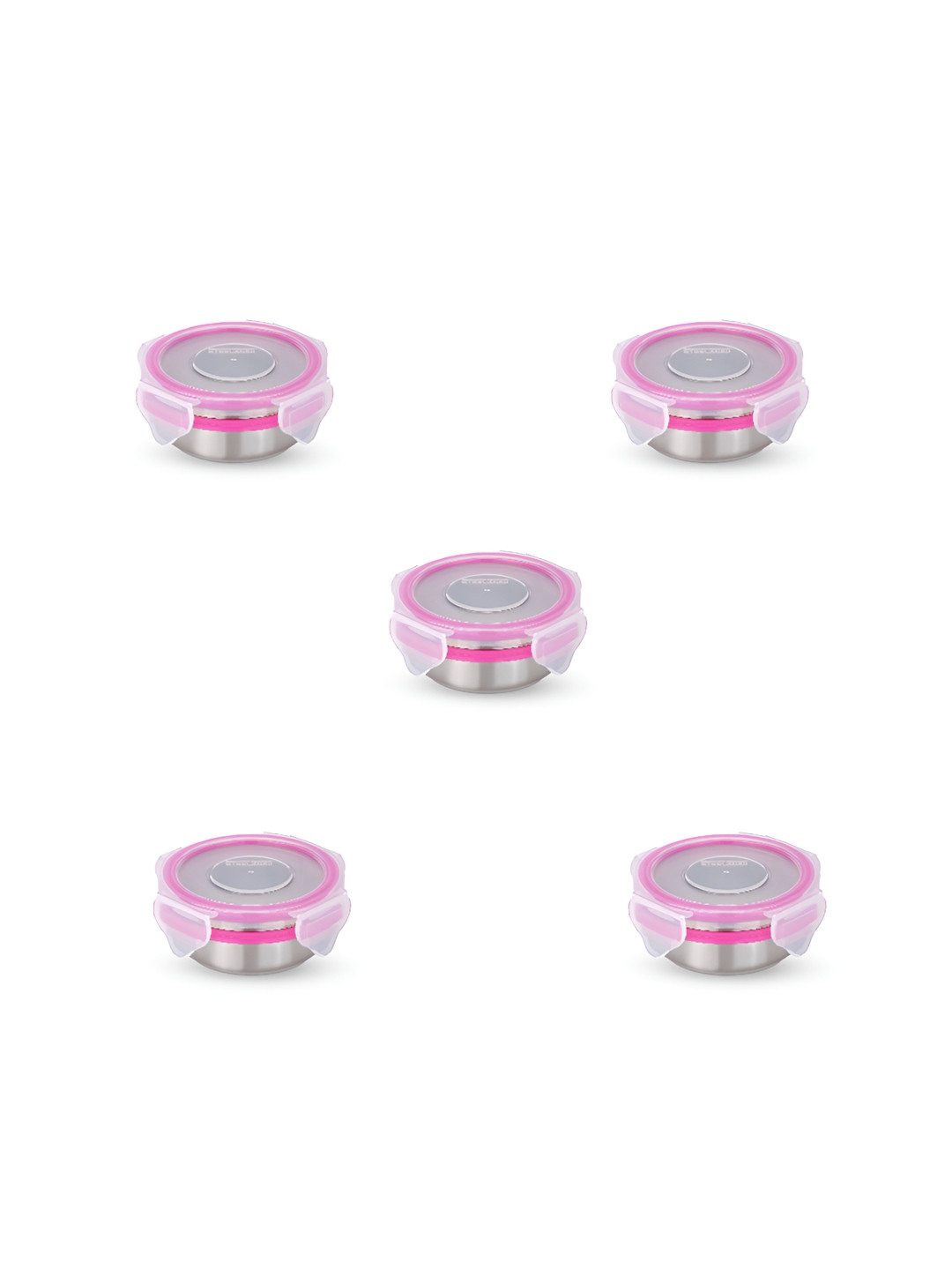 STEELLOCK Pink & Silver Toned 5 Pieces Stainless Steel Airtight Lunch Box 100ml Each