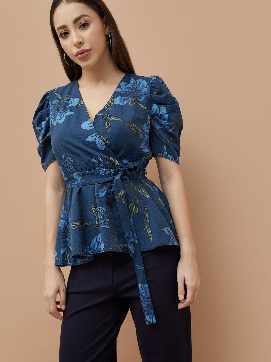 CODE by Lifestyle Women Floral Printed Waist Tie Ups Wrap Top