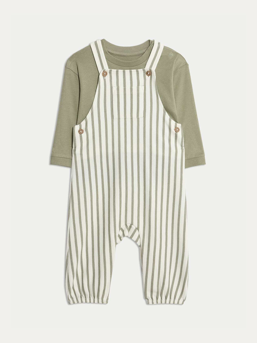 Marks & Spencer Boys Striped Straight Leg Cotton Ankle Length Dungaree With T-Shirt