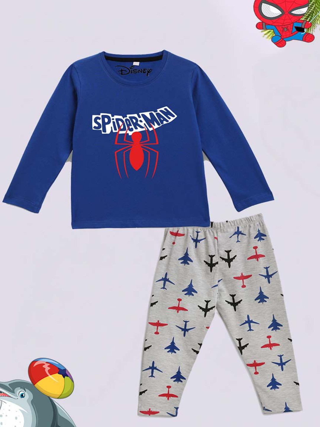 YK Disney Boys Spider Man Printed Shirt & Pyjama Night suit