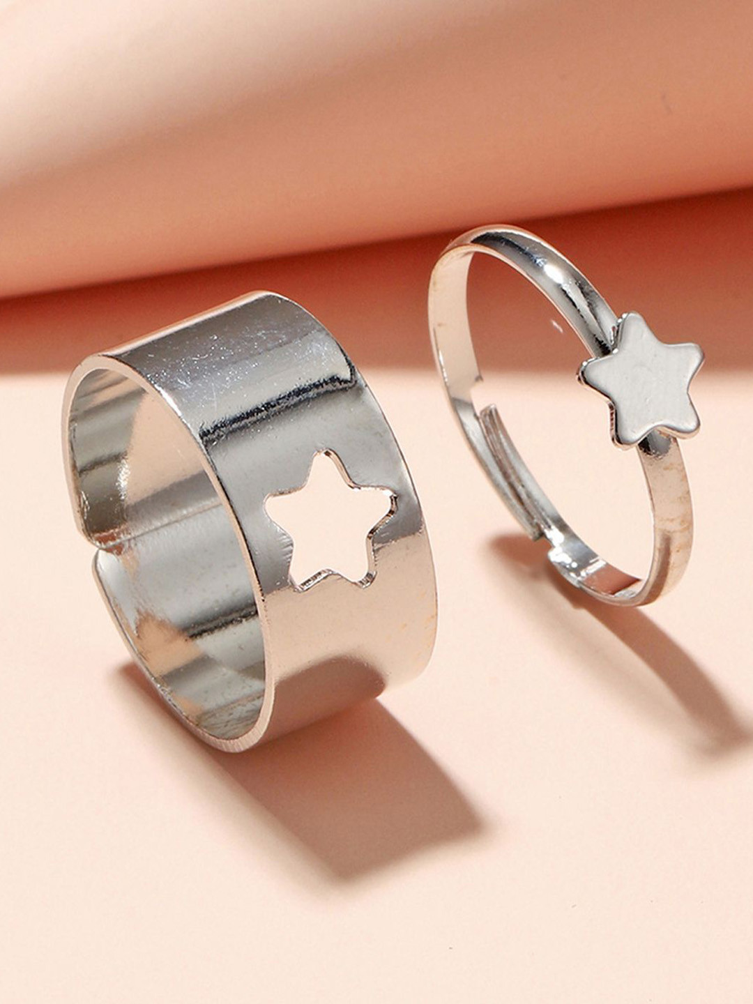 Zaphariq Set Of 2 Silver-Plated Star Shaped Adjustable Finger Rings
