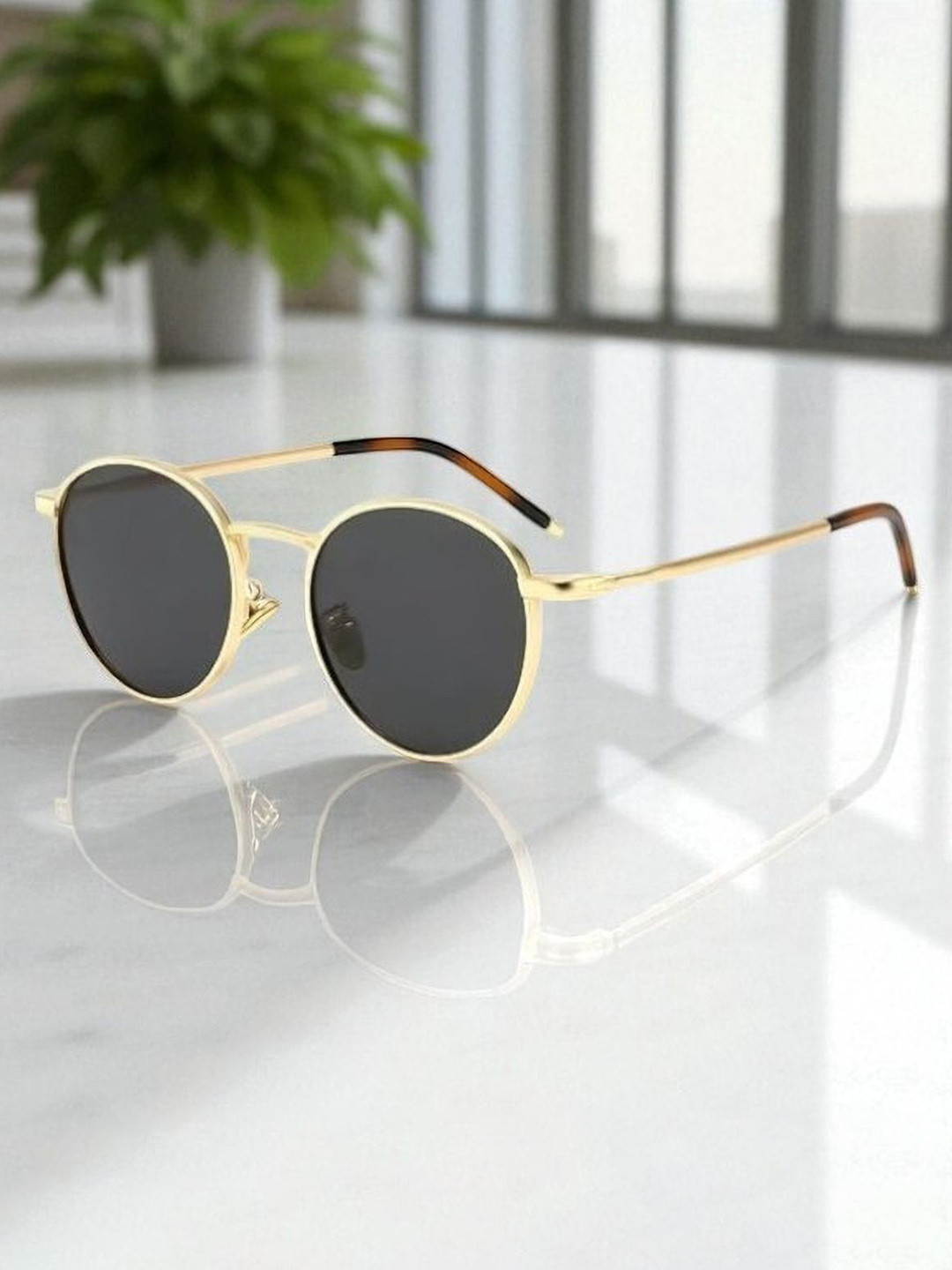SPADEACES Unisex Round Sunglasses with UV Protected Lens GOLD BLACK PENTO-2