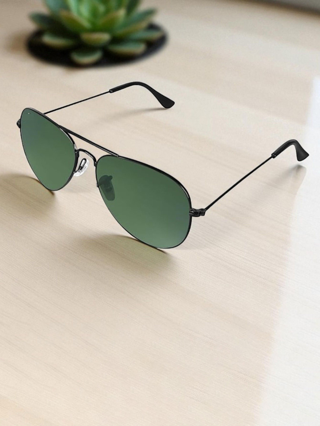 SPADEACES Unisex Aviator Sunglasses with UV Protected Lens Gun Green Glass Aviator-Black