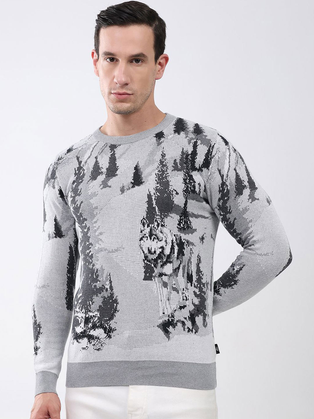 Monte Carlo Men Printed Round Neck Pullover Sweater