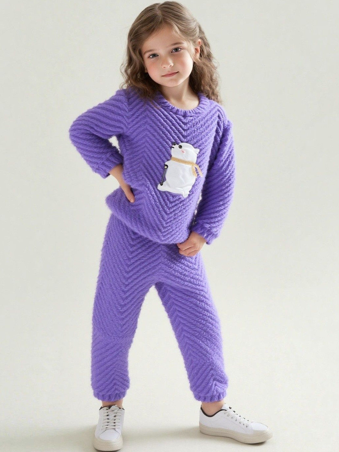 FITIN OUTFIT Girls Purple Pure Wool Printed Clothing Set