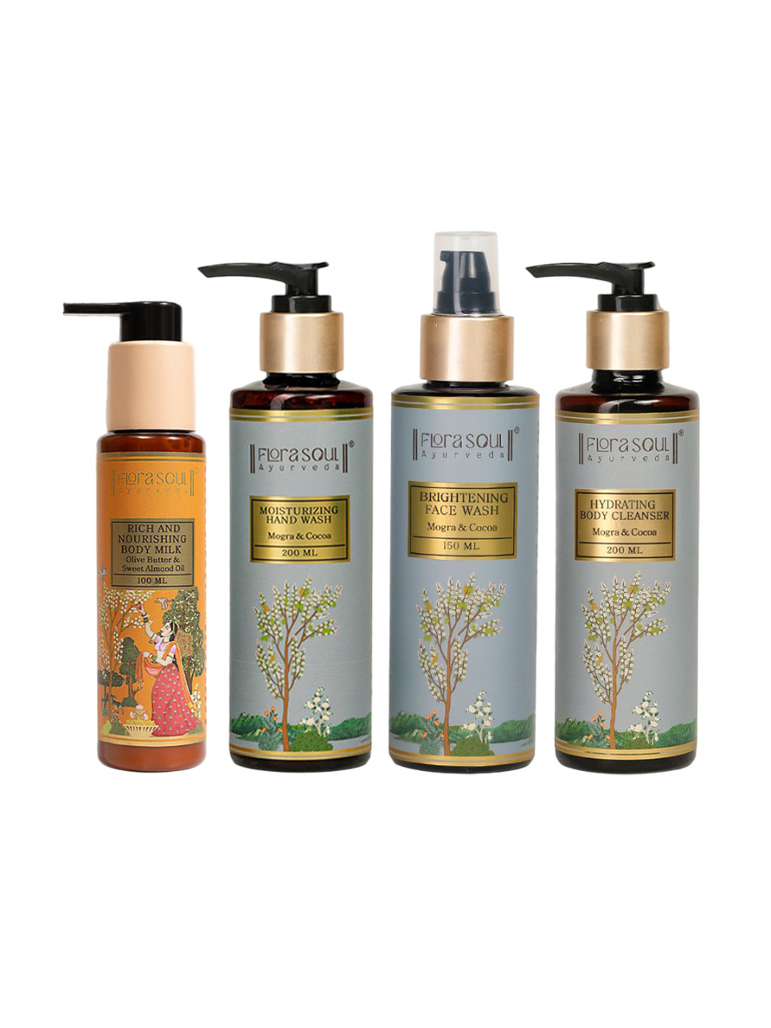 FloraSoul Set Of 4 Hydrating Body Cleanser, Face Wash, Hand Wash & Nourishing Body Milk