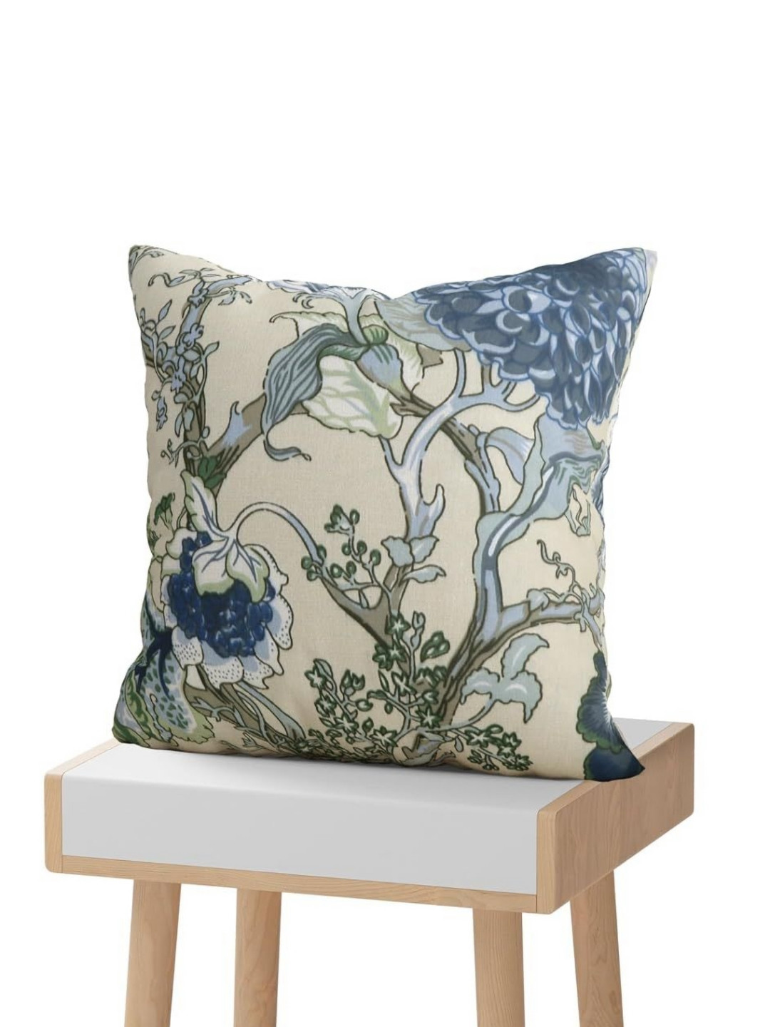 Clovertico Blue & Off White 2 Pieces Floral Printed Cotton Square Cushion Covers