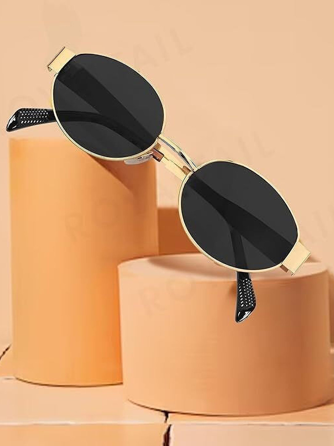 SPADEACES Unisex Set Of 2 Oval Sunglasses with UV Protected Lens GOLD BLACK & FULL BLACK
