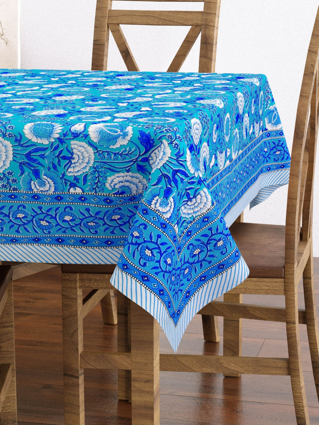 The Craft Monk Blue Ethnic Motifs Cotton 6-Seater Table Cover