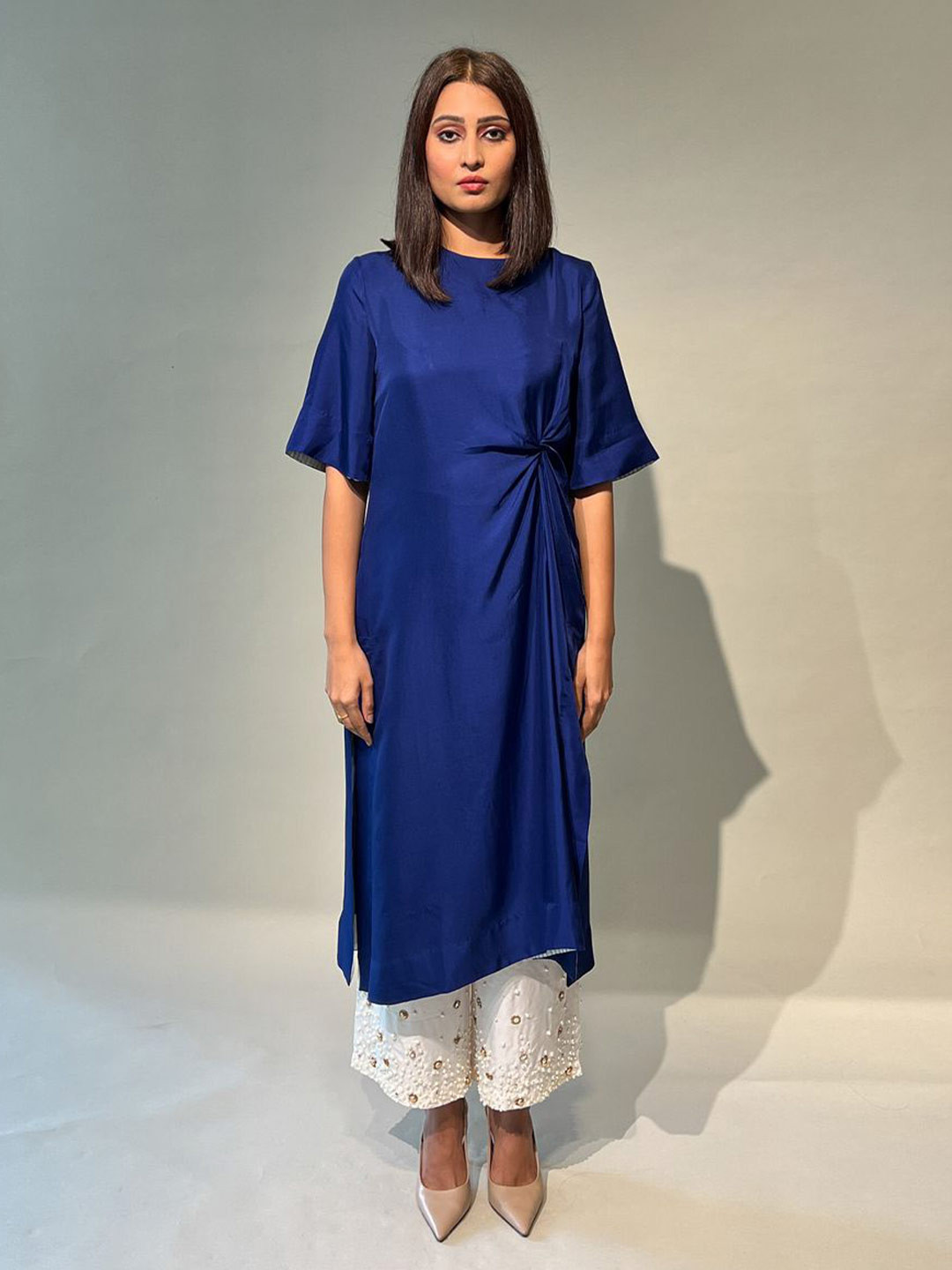 Rukinder kumar Women Boat Neck Flared Sleeves Straight Kurta