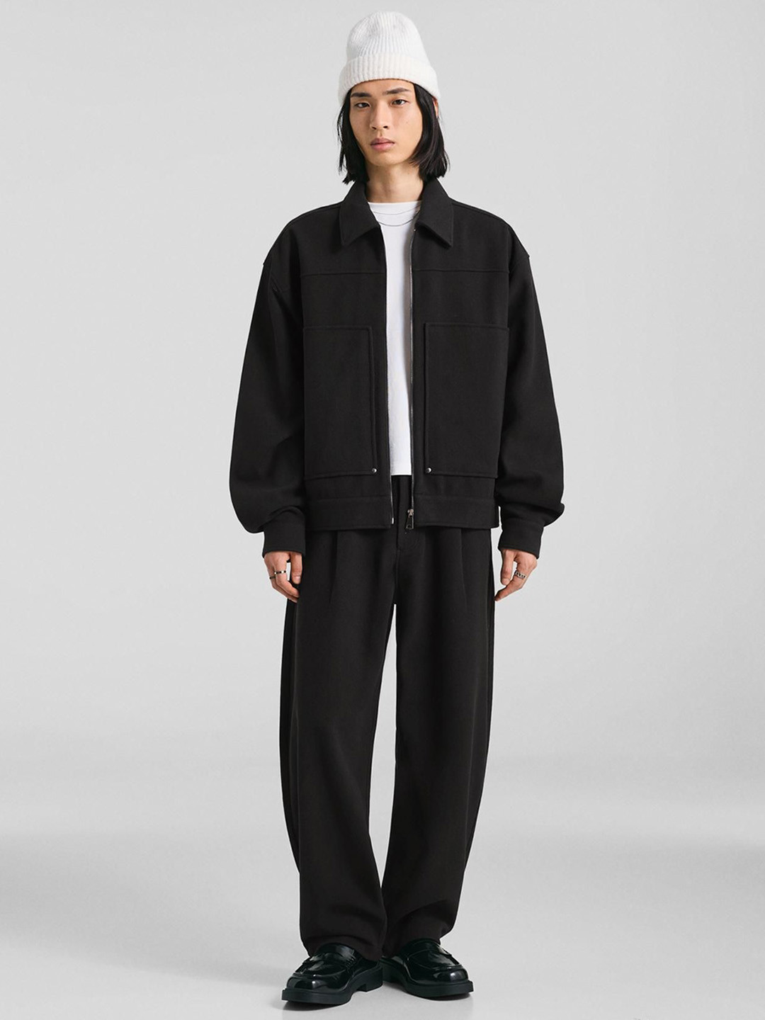 Bershka Men Mid-Rise Balloon Fit Formal Trousers