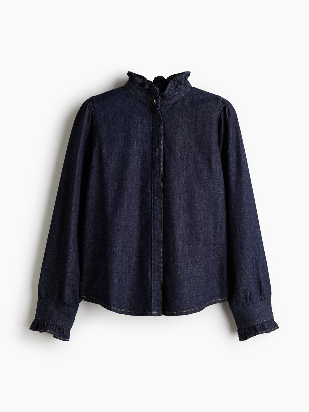 H&M Women Frill-Trimmed Denim Blouse