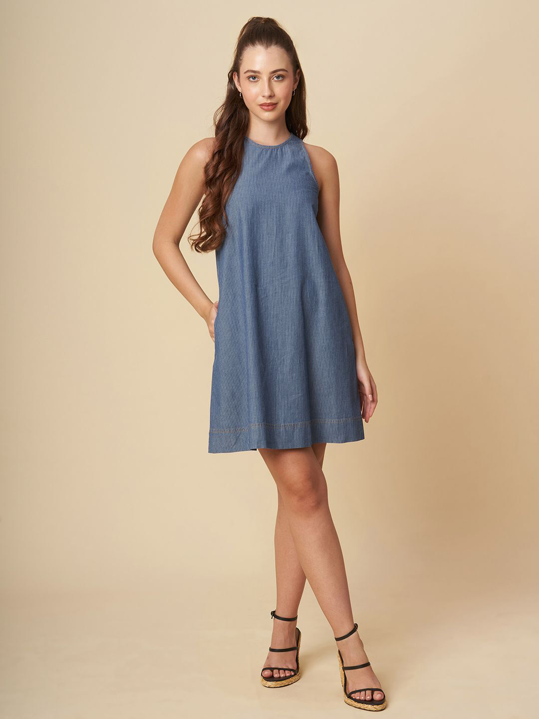 Chemistry Women Pure Cotton triped A-Line Dress