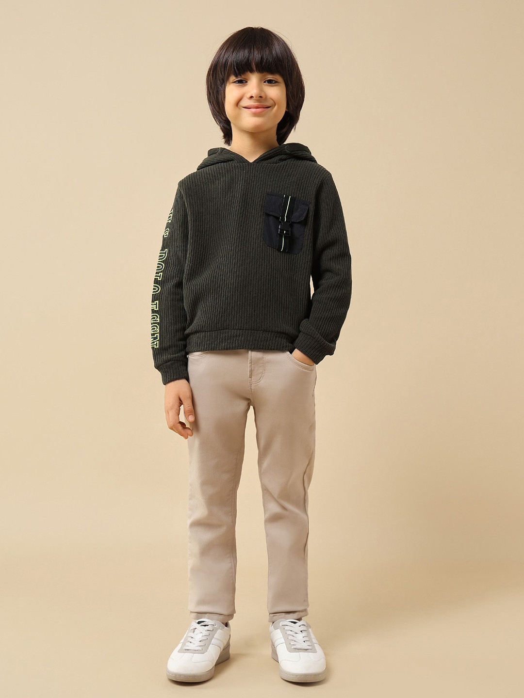 U.S. Polo Assn. Kids Boys Solid Pocket Design Hooded Sweatshirt