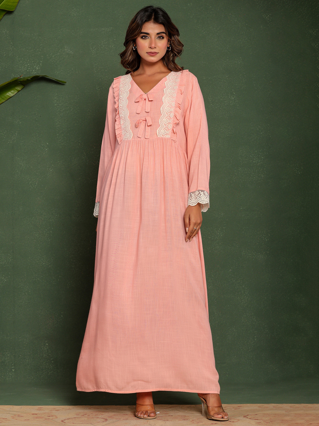 Nihsamah Women Colourblocked Lace Insert Detail Maxi Nightdress