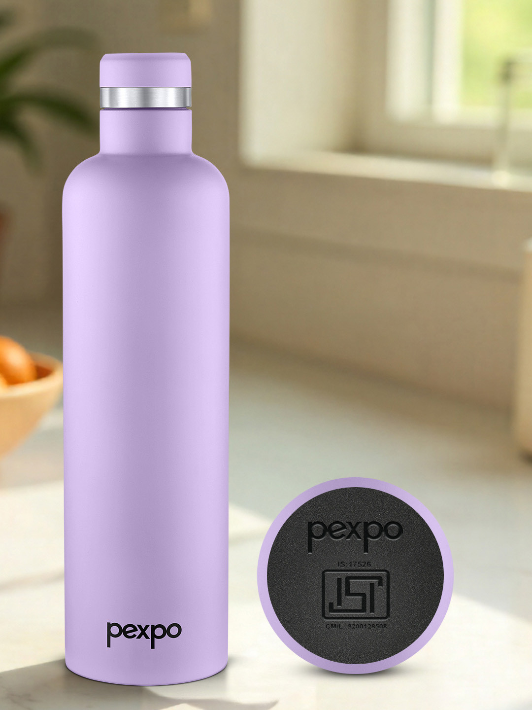 Pexpo Oreo Purple Solid Stainless Steel Double Wall Vacuum Flask - 1L