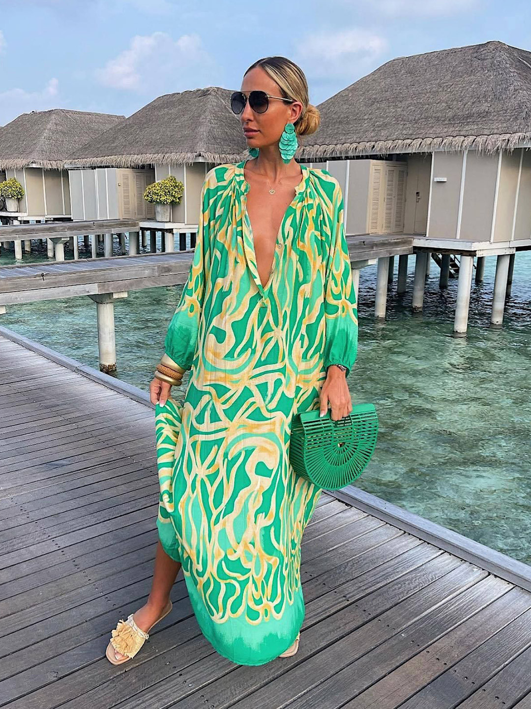 Outzidr Women Abstract Print Full Sleeve Maxi Dress