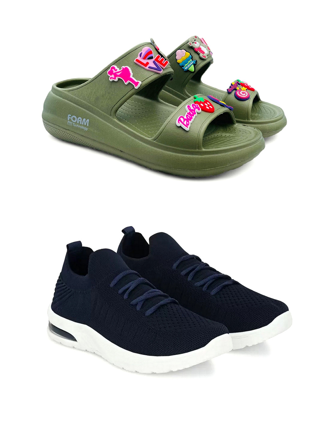 FABBMATE Women Pack Of 2 Casual Sneakers With Slip-Ons