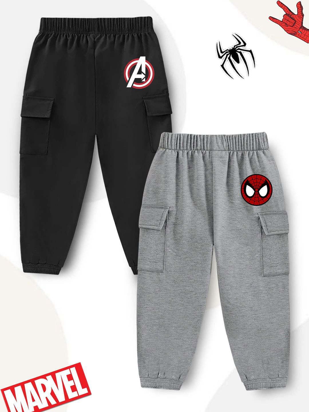 YK Marvel Boys Pack Of 2 Printed Cargo jogger Track Pants