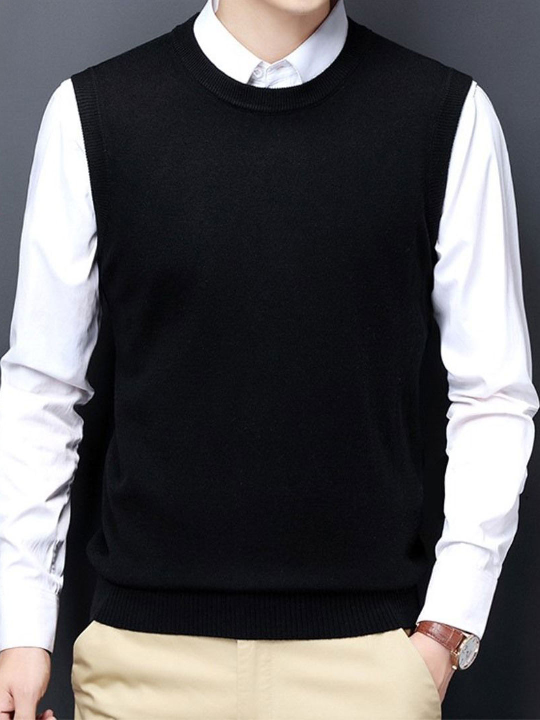 StyleCast Men Round Neck Solid Acrylic Sweater Vest