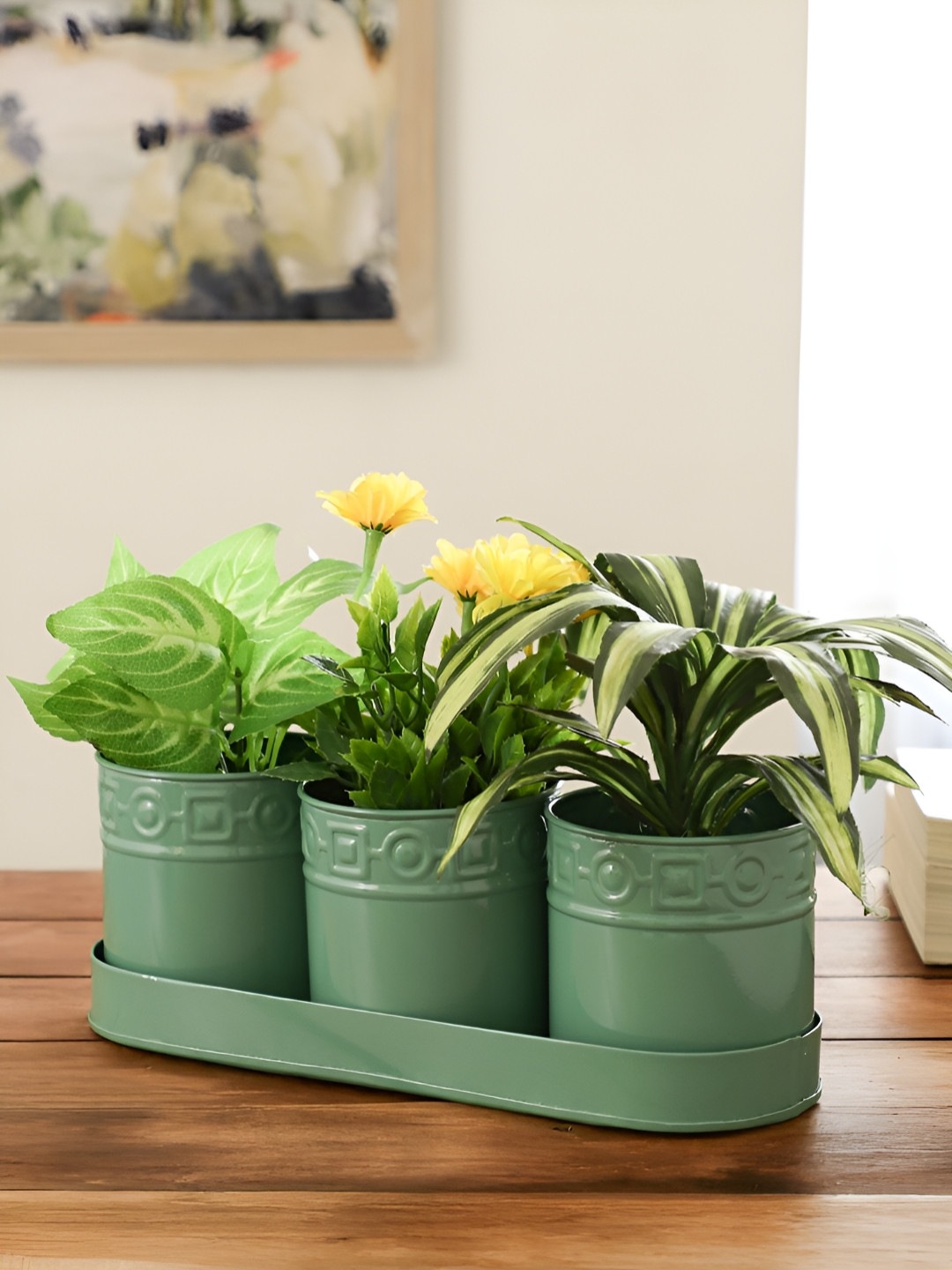 Maison Modern  Bloom Bliss 3-Pcs Green Textured Planters