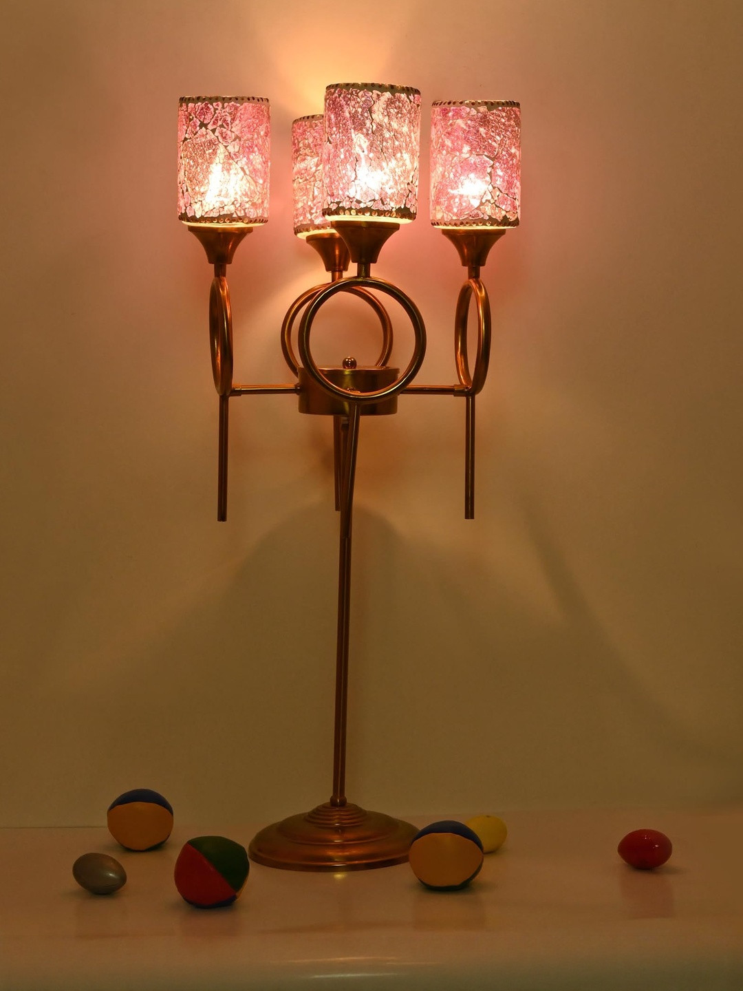 1st Time Floor Lamp with 4 Hand-Decorated Glass Shades