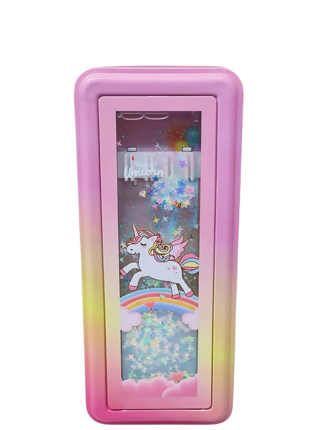 YK Kids Pink Metal Stationery Organizer Cute Glitter Pencil Box