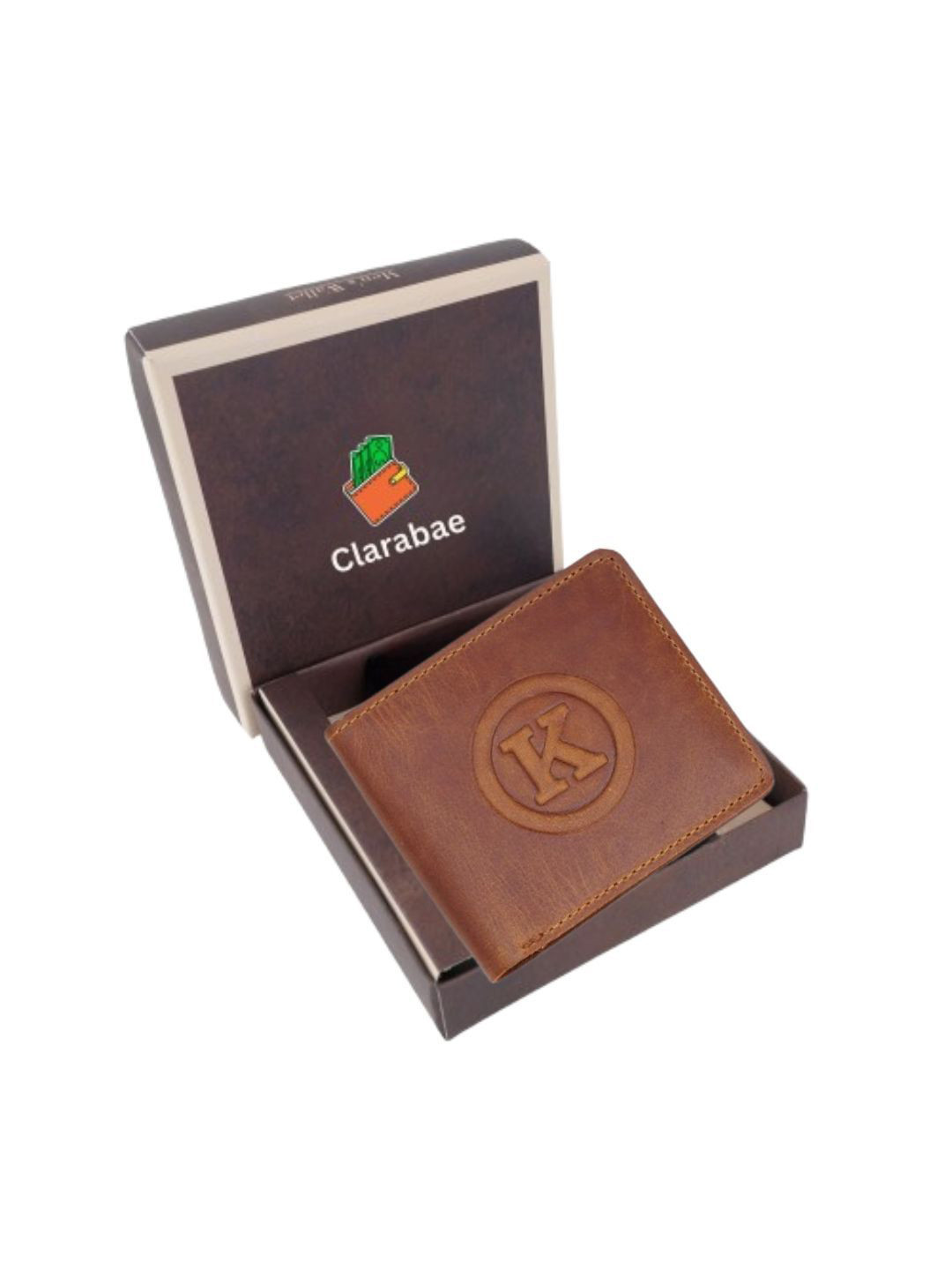 CLARABAE Men Leather Two Fold Wallet with Debossed Elphabet letter K