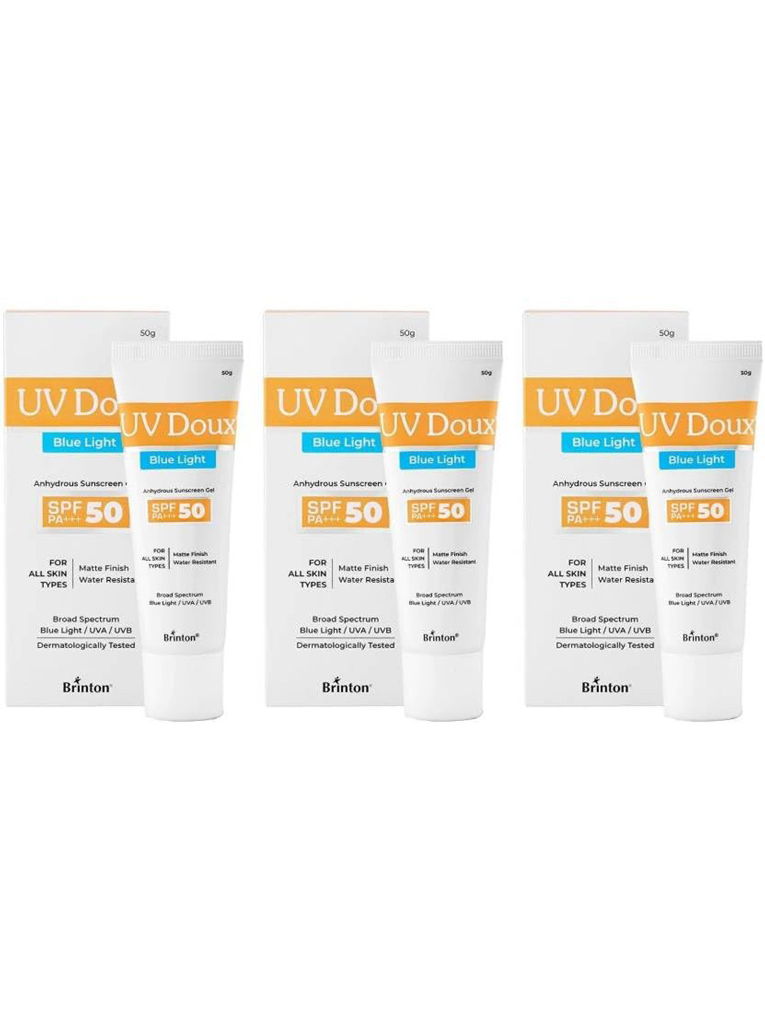 Brinton Set Of 3 UV Doux Blue Light Sunscreen Gel With SPA 50 PA+++ - 50 g Each