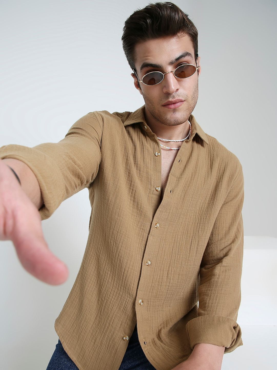 VASTRADO Classic Textured Slim Fit Double Cloth Everyday Cotton Casual Shirt