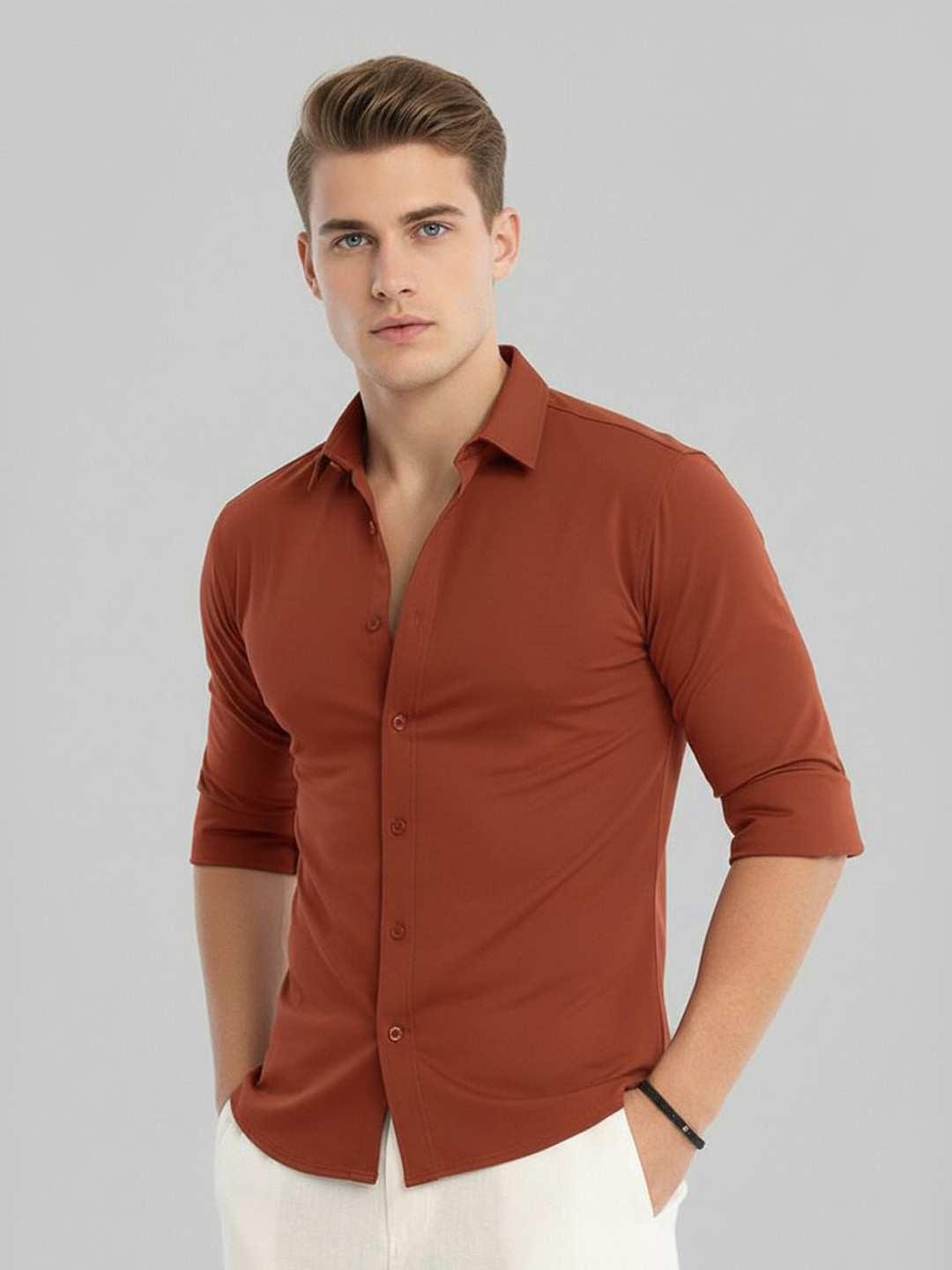 VEYTRO Slim Fit Rust Solid Casual Shirt