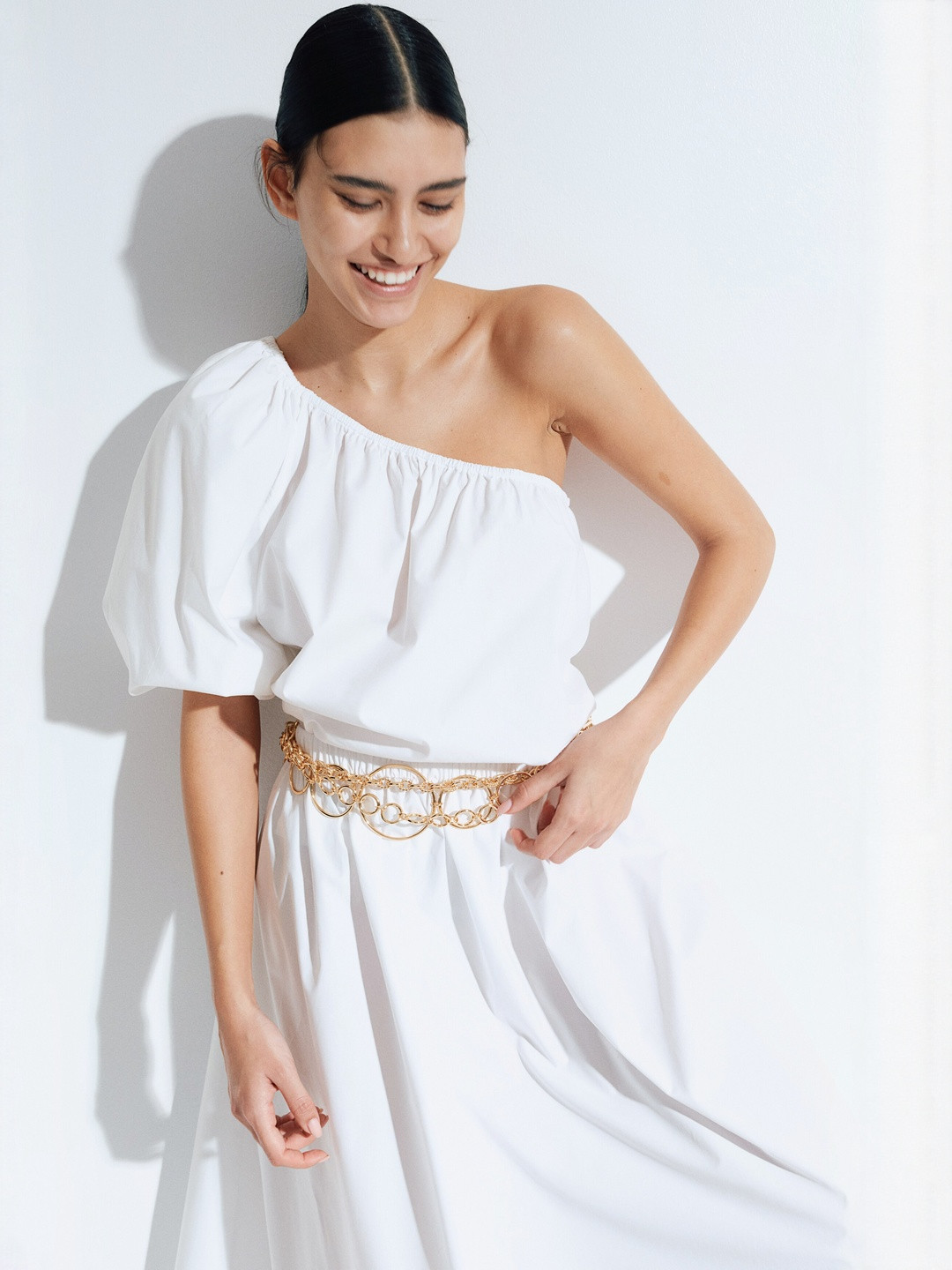 H&M One-Shoulder Poplin Blouse