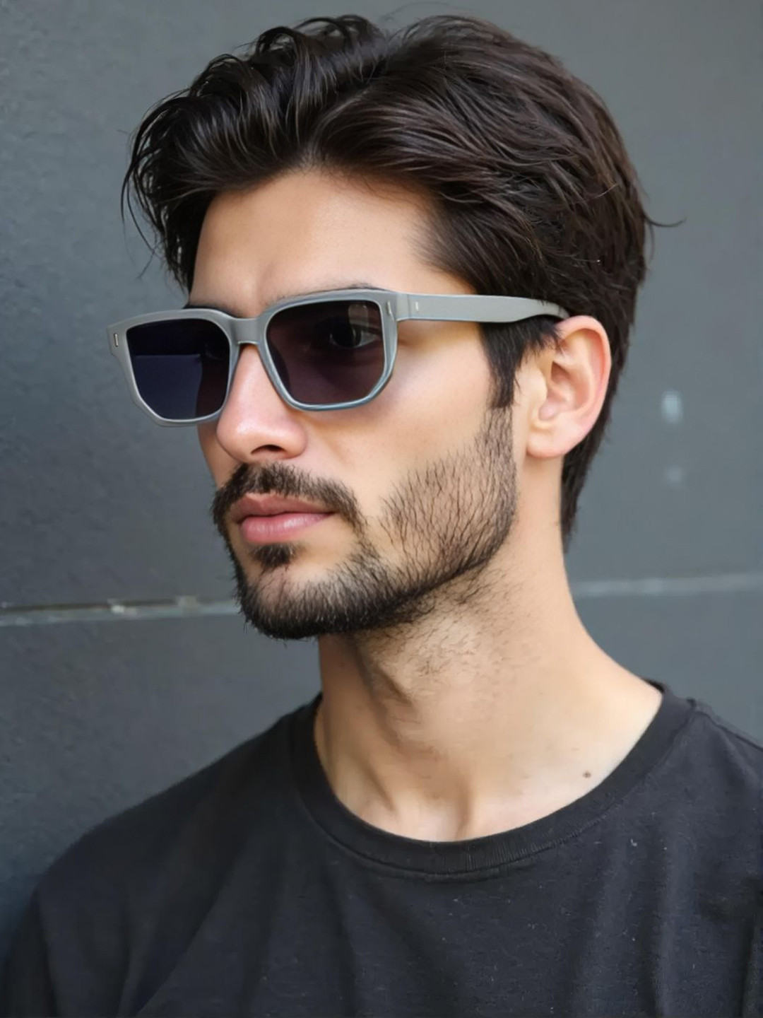 Ted Smith Unisex Square Grey Charchoal Black UV Protected Sunglasses