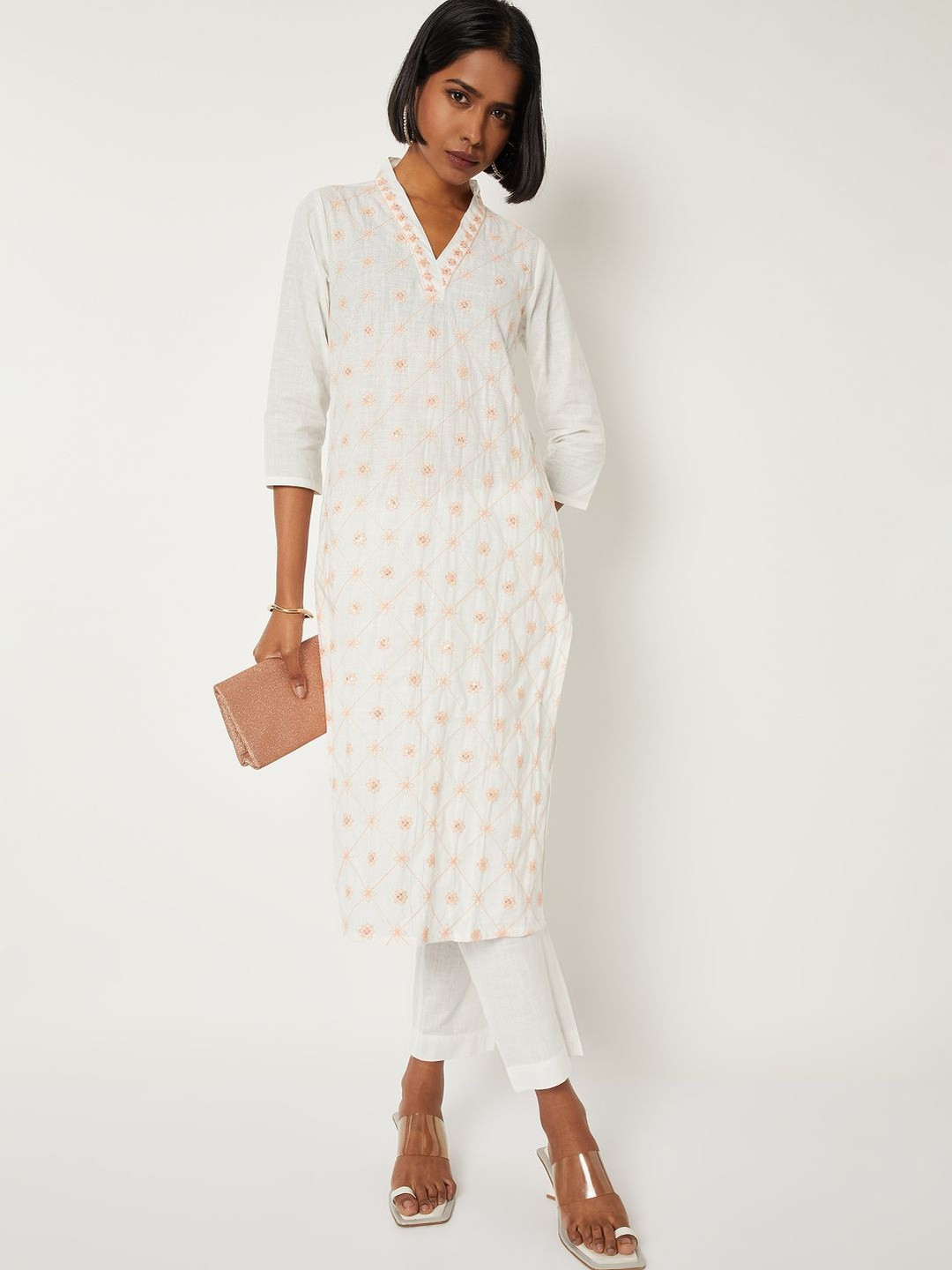 max Women Embroidered Straight Kurta Set