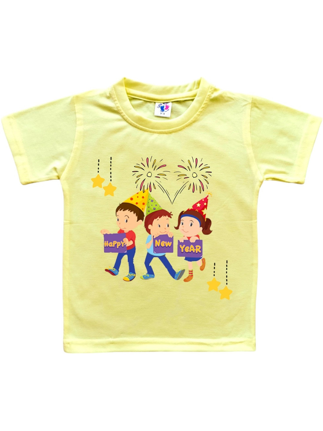 Cute Pals Kids Happy New Year Graphic Printed Short Sleeves Cotton T-shirt