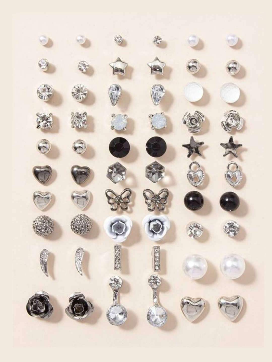 Zaphariq Women 30 Pair Crystal & Pearls Stud Earrings